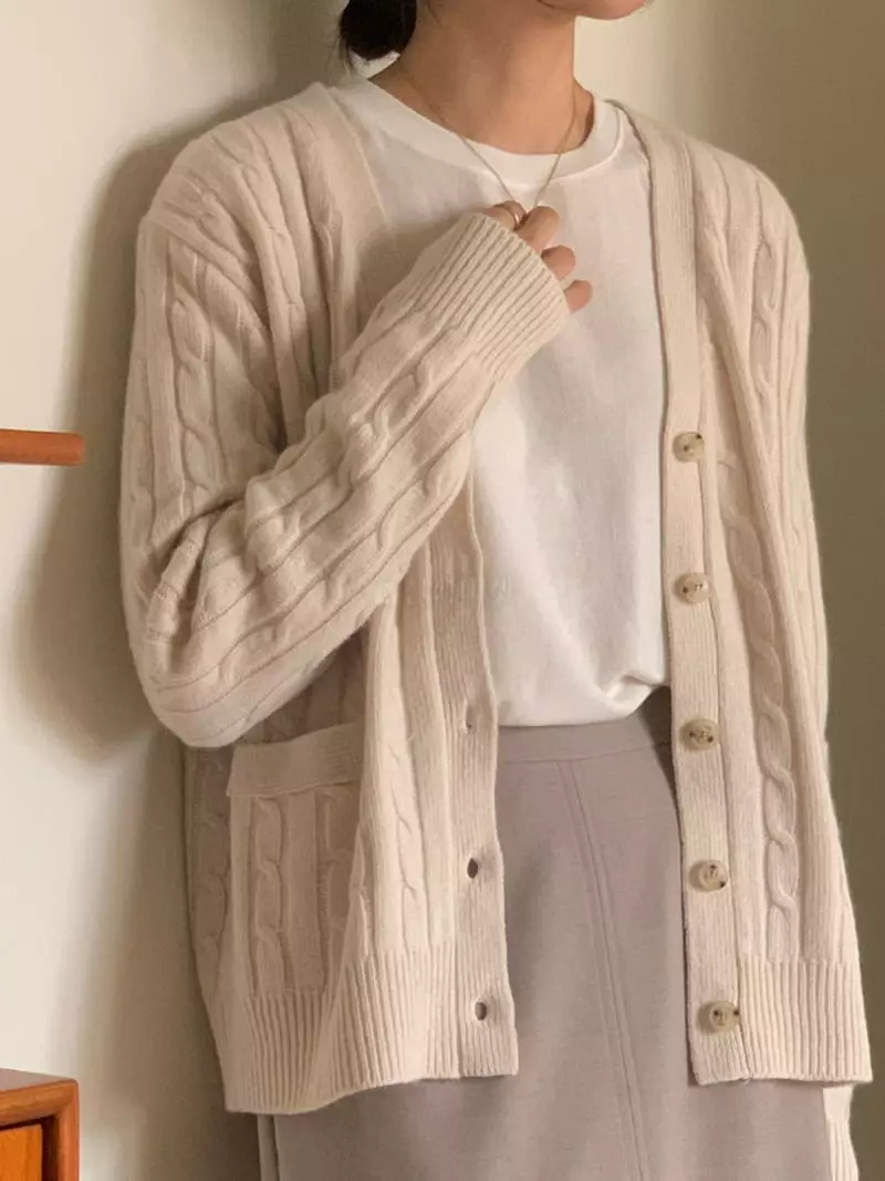 Loringrei - Korean Women Fashion - #pursuepretty - Classic Cable Cardigan - 8