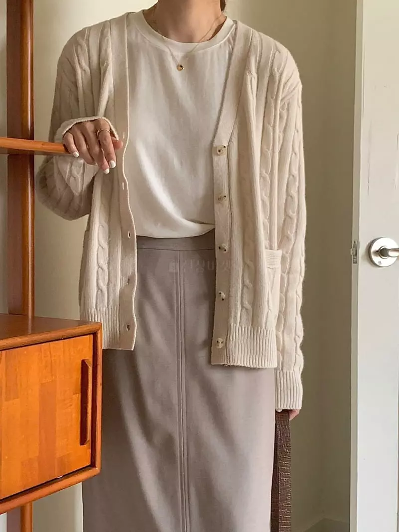 Loringrei - Korean Women Fashion - #restrostyle - Classic Cable Cardigan - 9