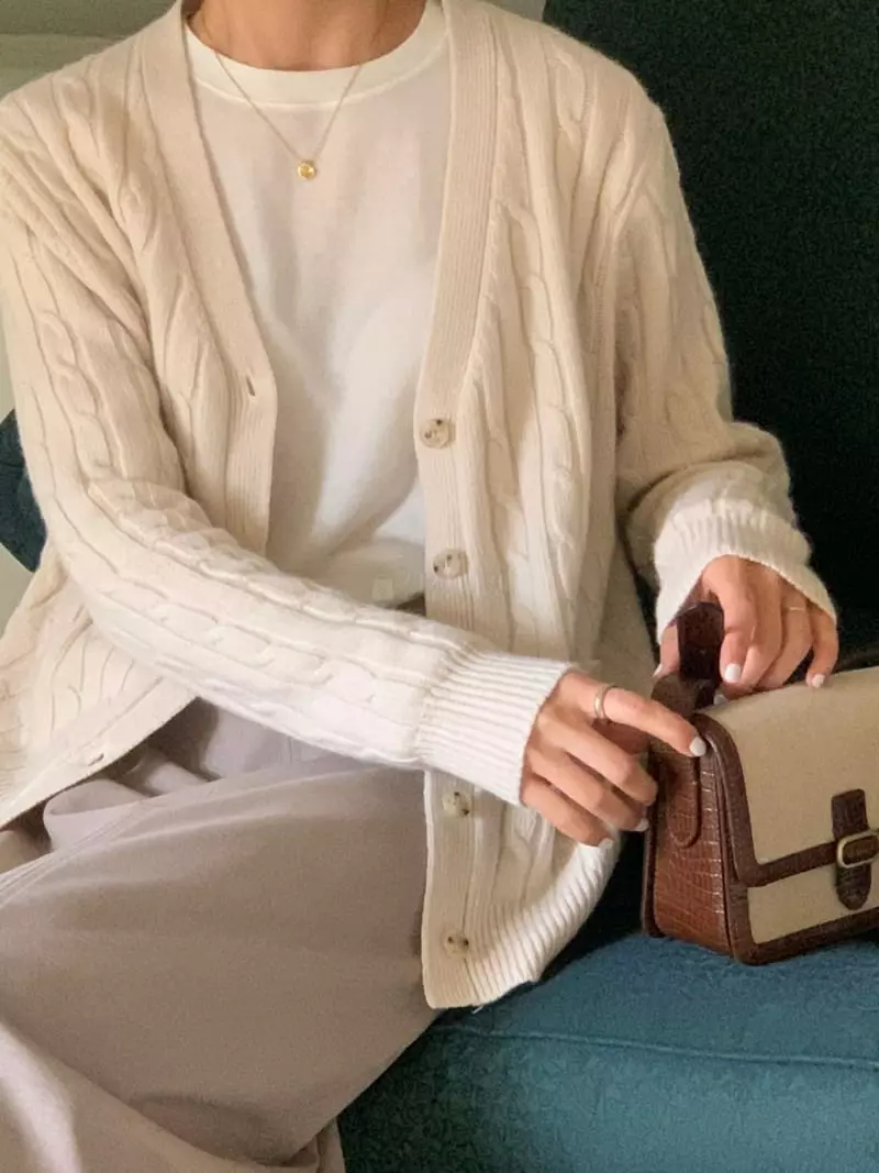 Loringrei - Korean Women Fashion - #romanticstyle - Classic Cable Cardigan - 10