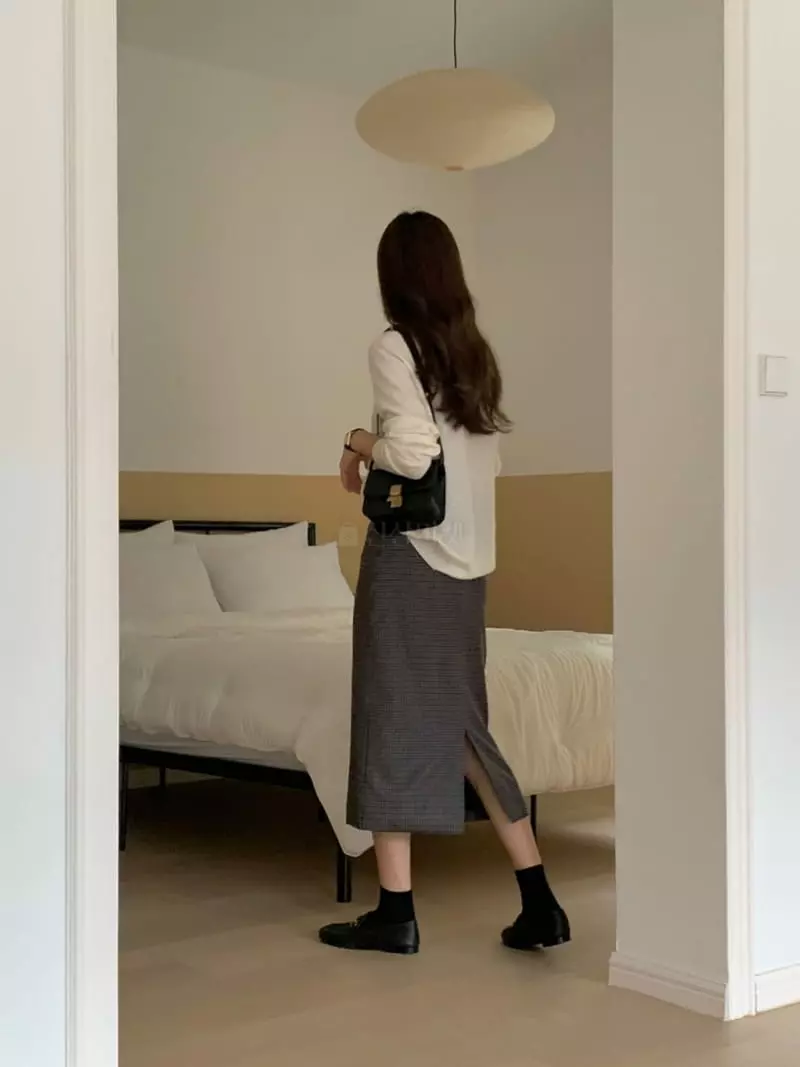 Loringrei - Korean Women Fashion - #romanticstyle - B Check Wool Skirt - 4