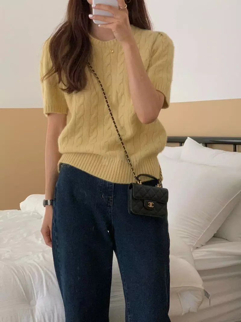 Loringrei - Korean Women Fashion - #shopsmall - Cable Shirring Knit Tee - 12