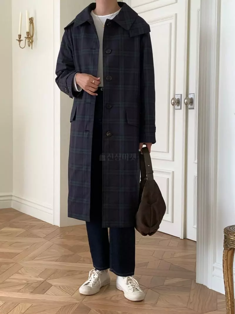 Loringrei - Korean Women Fashion - #thelittlethings - B Check Hoody Coat - 5