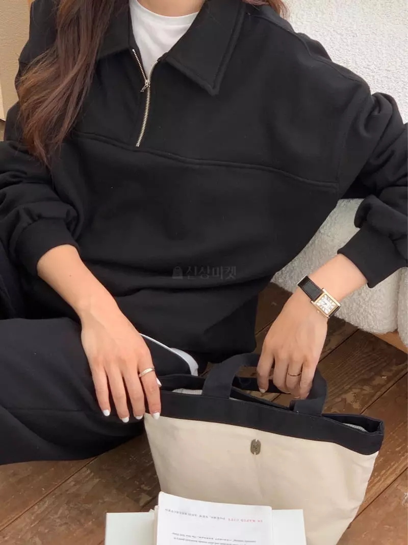 Loringrei - Korean Women Fashion - #womensfashion - Terry Collar Zip-up Sweatshirt - 3