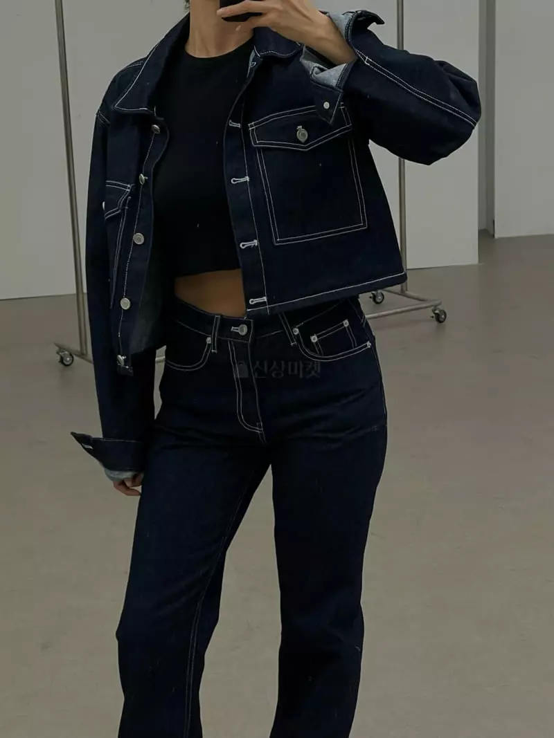 Lowburn - Korean Women Fashion - #momslook - Stitch Denim Jacket - 2