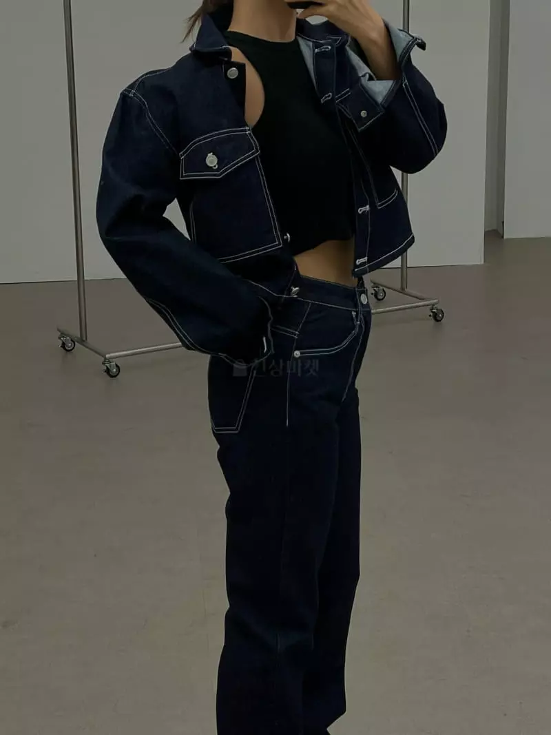 Lowburn - Korean Women Fashion - #womensfashion - Stitch Denim Jacket - 4