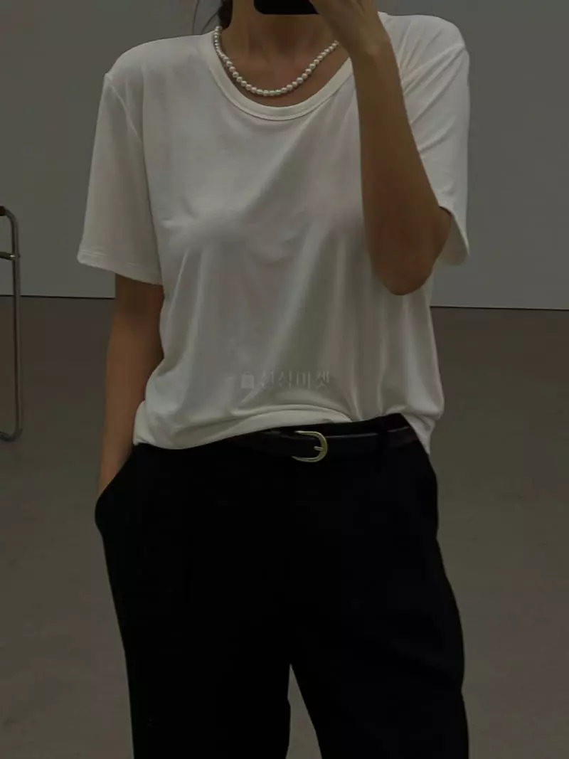 Lowburn - Korean Women Fashion - #momslook - Modal U Neck Tee - 6