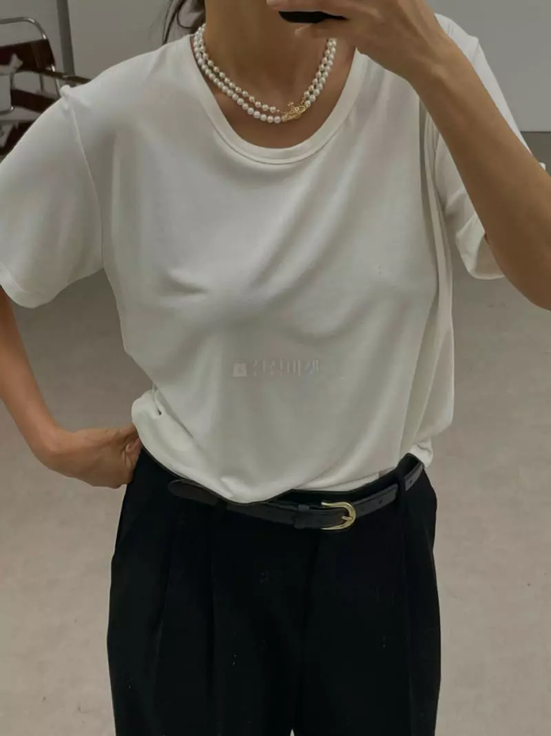 Lowburn - Korean Women Fashion - #momslook - Modal U Neck Tee - 8