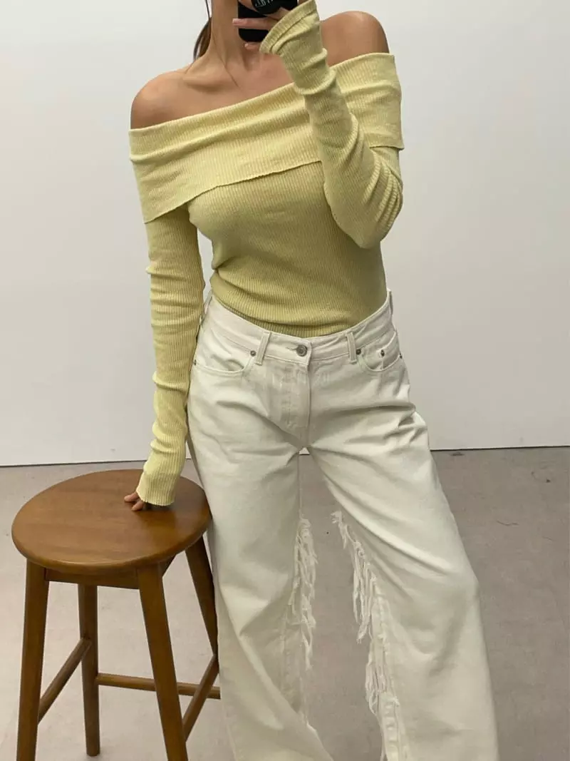 Lowburn - Korean Women Fashion - #romanticstyle - Off Shoulder Tee - 2