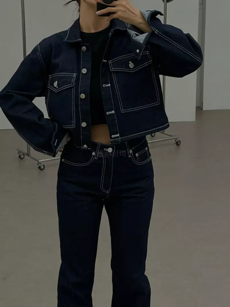 Lowburn - Korean Women Fashion - #womensfashion - Stitch Denim Jacket