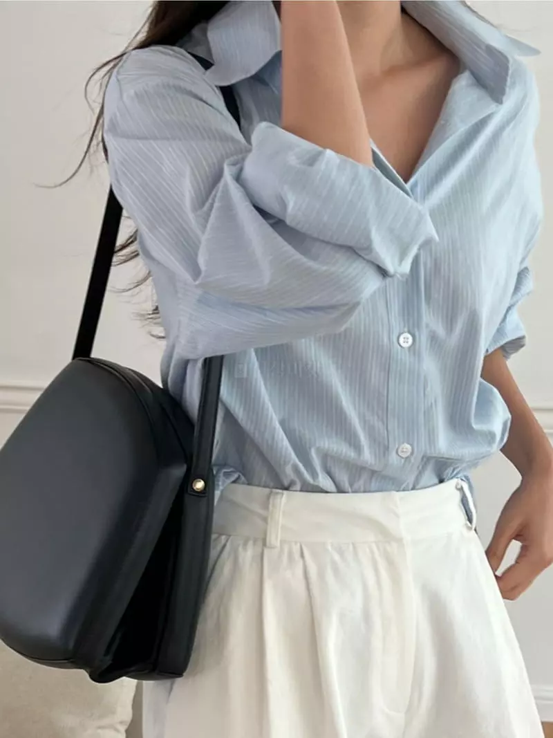 Lowell - Korean Women Fashion - #momslook - Mille Stripes Shirt - 6