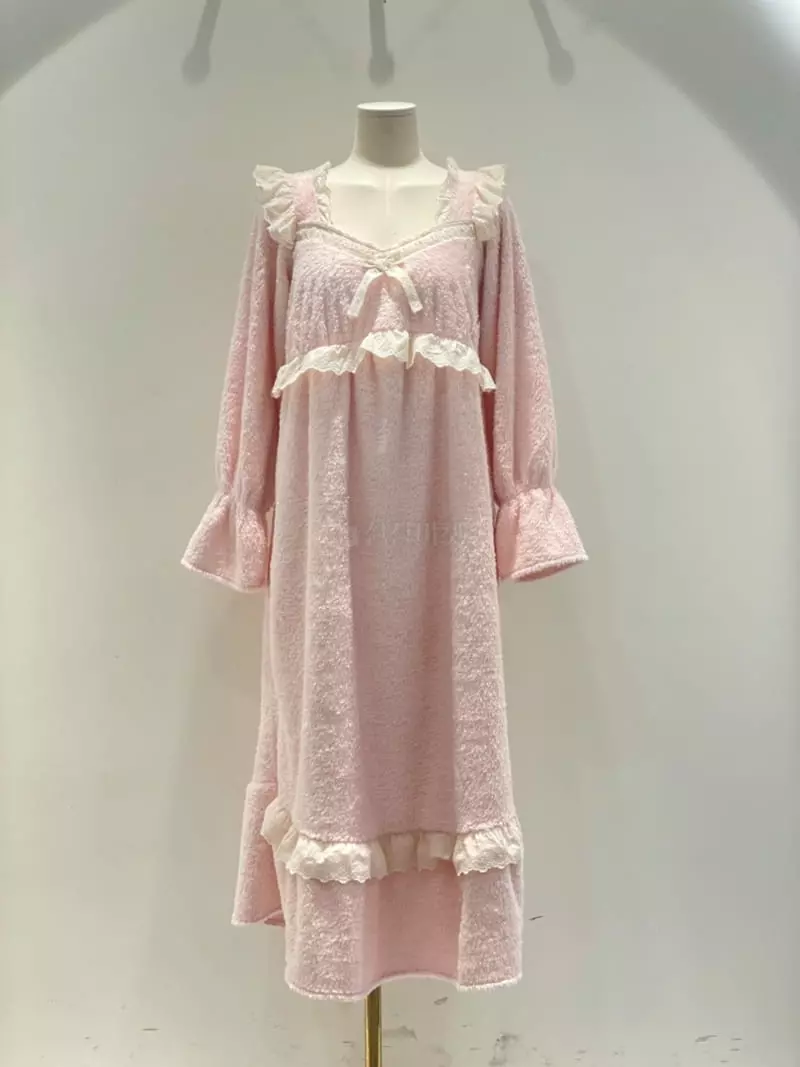 Lunaluz - Korean Women Fashion - #momslook - Pink Fleece One-piece