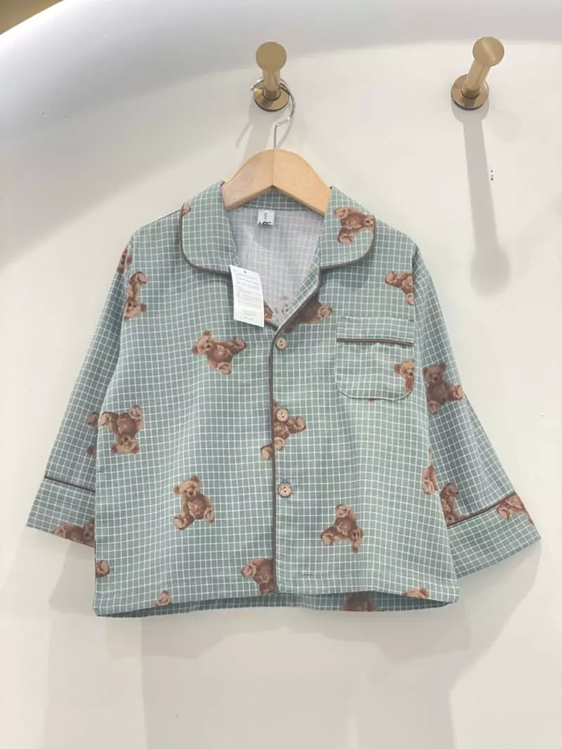 Lunaluz - Korean Women Fashion - #momslook - Checks Bear Boy Kid Homewear Two-piece