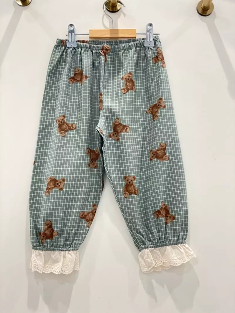 Lunaluz - Korean Women Fashion - #momslook - Checks Bear Girl Kid Homewear Two-piece - 2
