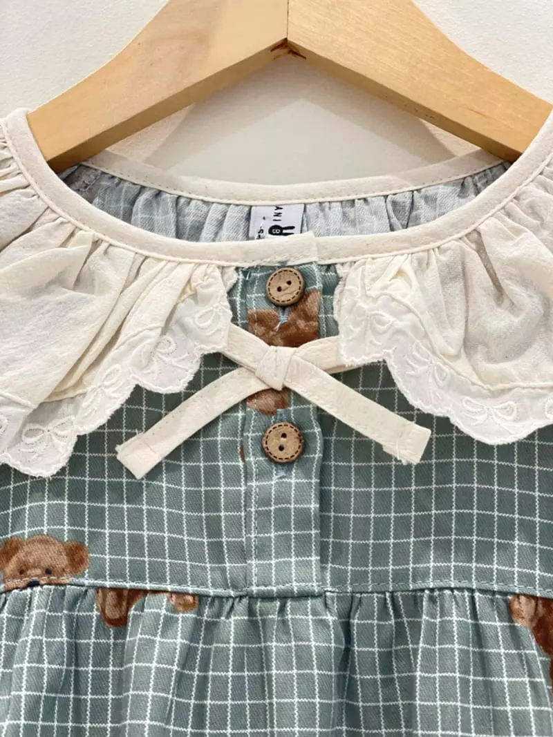 Lunaluz - Korean Women Fashion - #momslook - Checks Bear Girl Kid Homewear Two-piece - 6