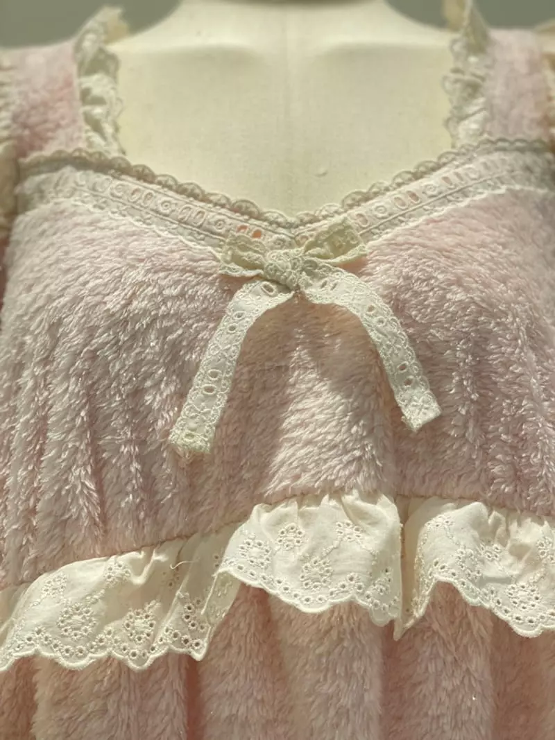 Lunaluz - Korean Women Fashion - #womensfashion - Pink Fleece One-piece - 10