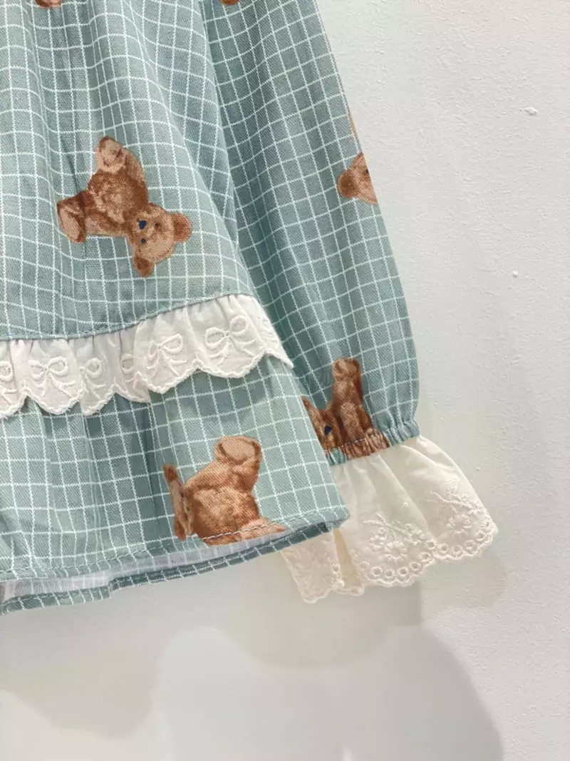 Lunaluz - Korean Women Fashion - #womensfashion - Checks Bear Girl Kid Homewear Two-piece - 3
