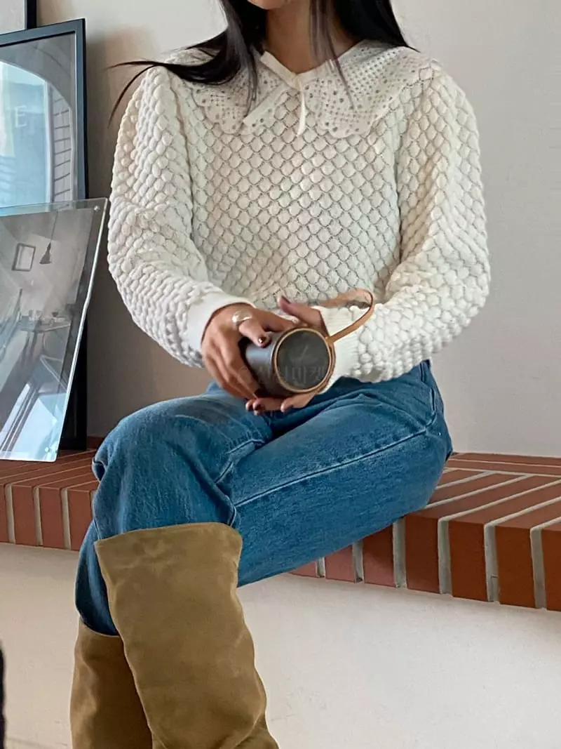 Made - Korean Women Fashion - #momslook - Lace Knit Tee - 9