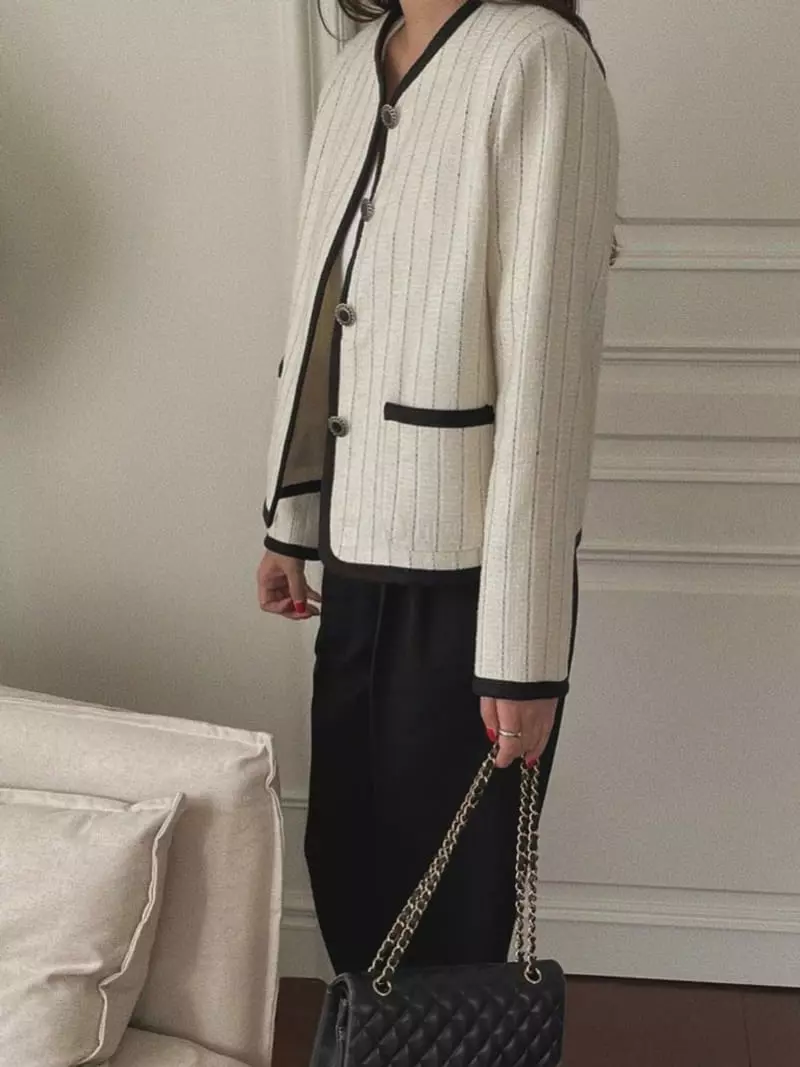 Magnet - Korean Women Fashion - #restrostyle - Lian Stripes Twid Jacket - 2