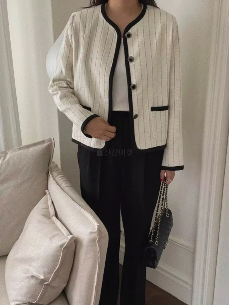 Magnet - Korean Women Fashion - #romanticstyle - Lian Stripes Twid Jacket - 3