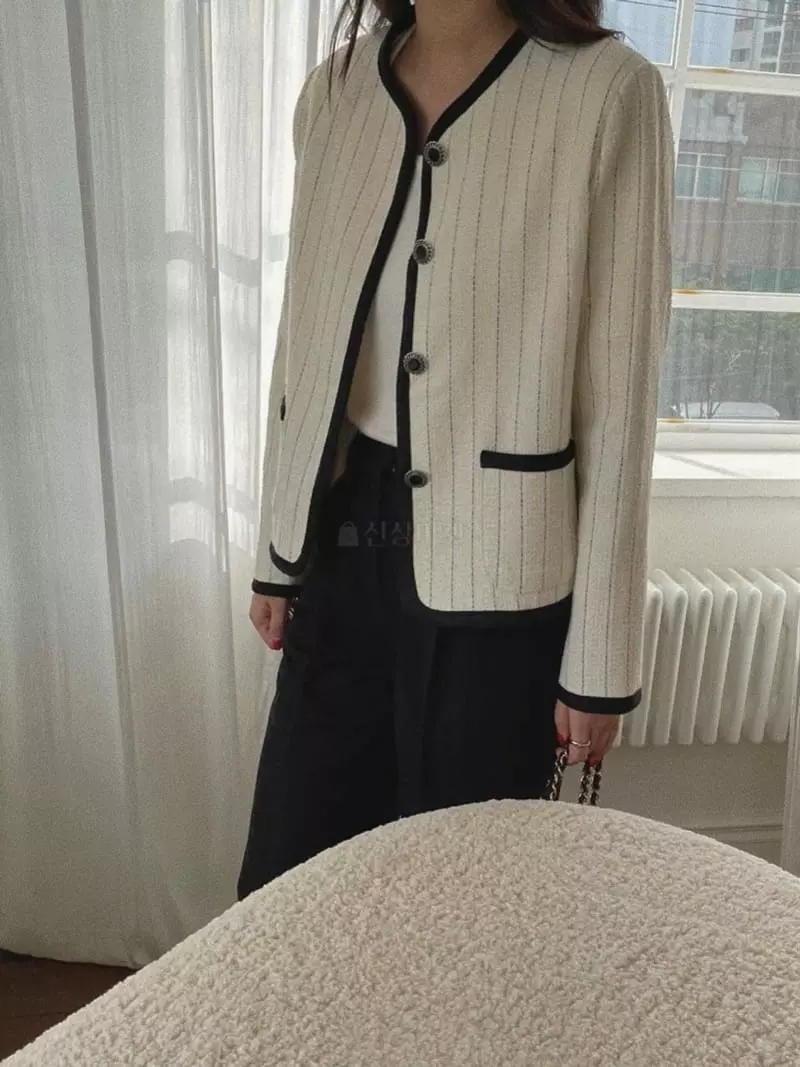 Magnet - Korean Women Fashion - #romanticstyle - Lian Stripes Twid Jacket - 4