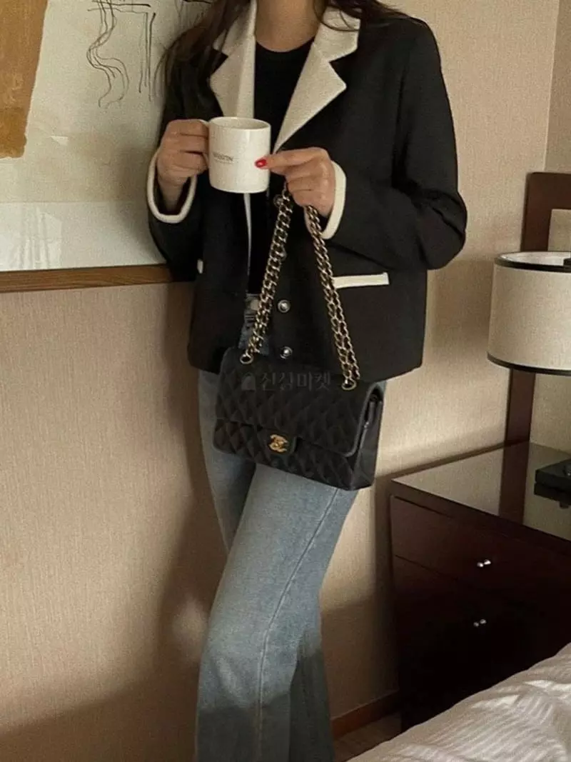 Magnet - Korean Women Fashion - #womensfashion - Collar Color Twid Jacket - 3