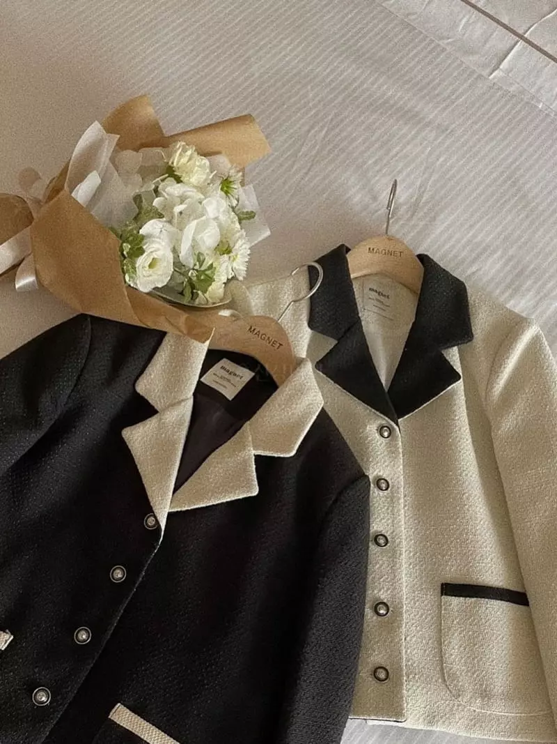 Magnet - Korean Women Fashion - #womensfashion - Collar Color Twid Jacket - 7