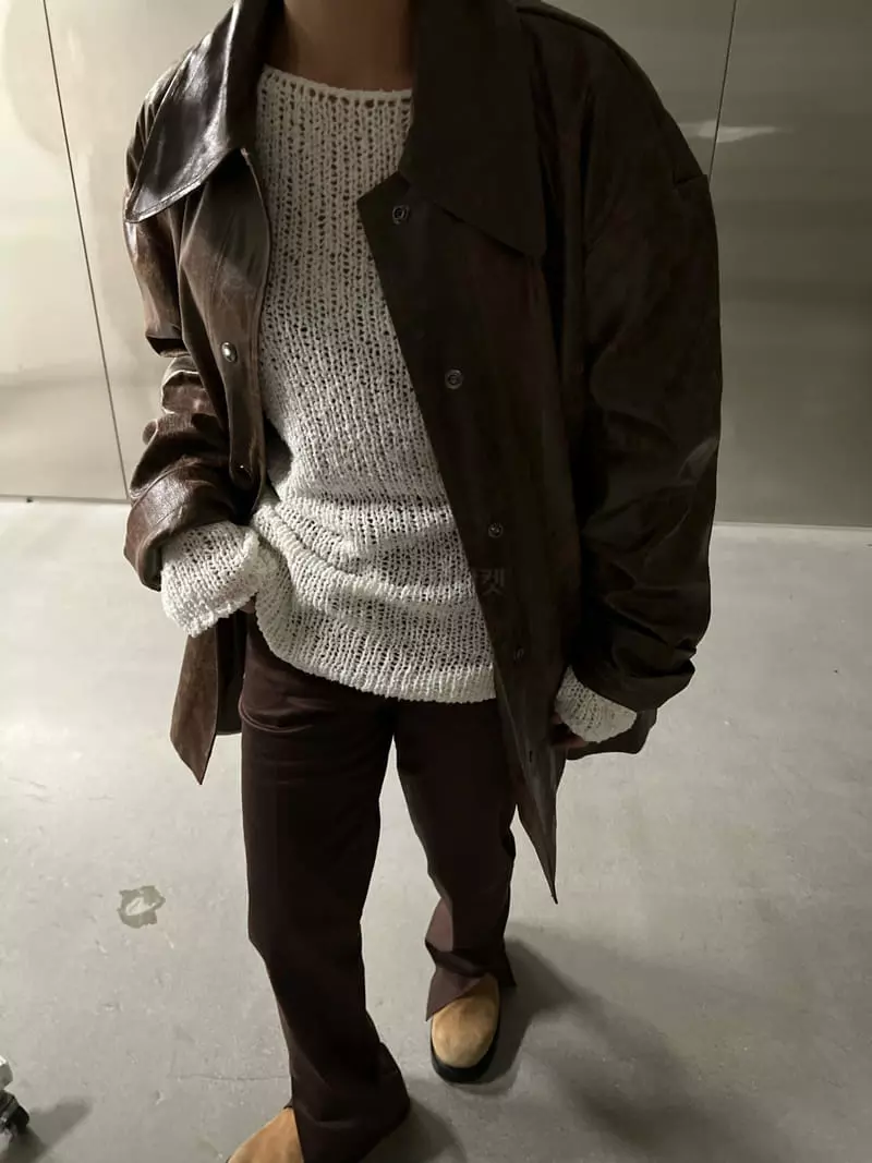 Maint - Korean Women Fashion - #momslook - Crack Leather Jacket - 11