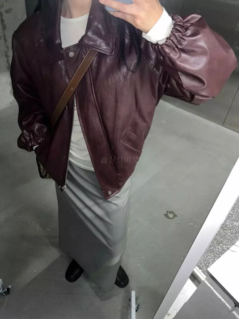 Maint - Korean Women Fashion - #momslook - Leather Bomber Jumper - 2