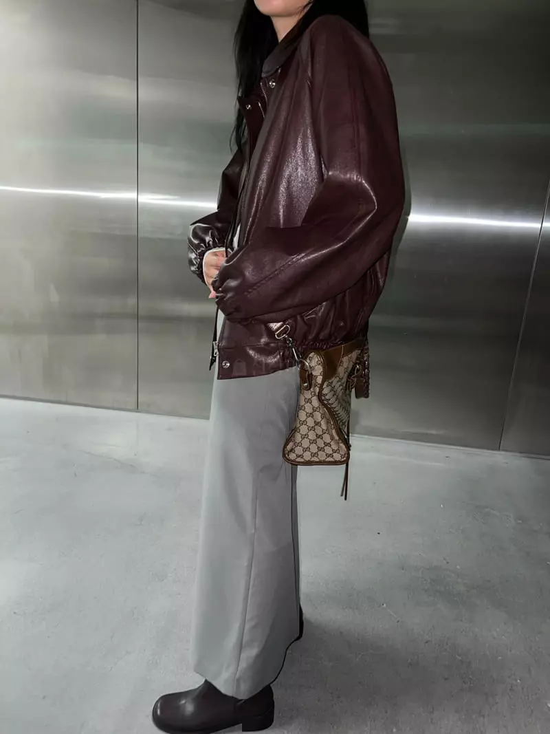 Maint - Korean Women Fashion - #womensfashion - Leather Bomber Jumper - 4