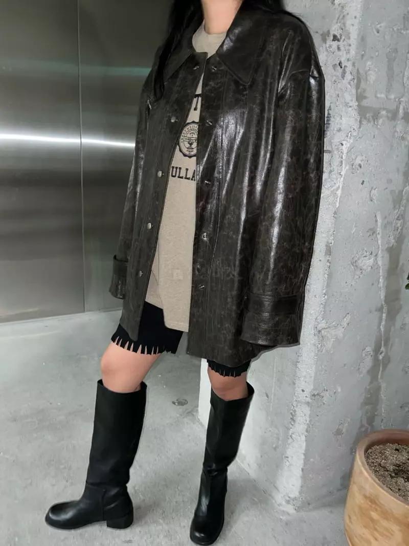 Maint - Korean Women Fashion - #pursuepretty - Crack Leather Jacket - 3
