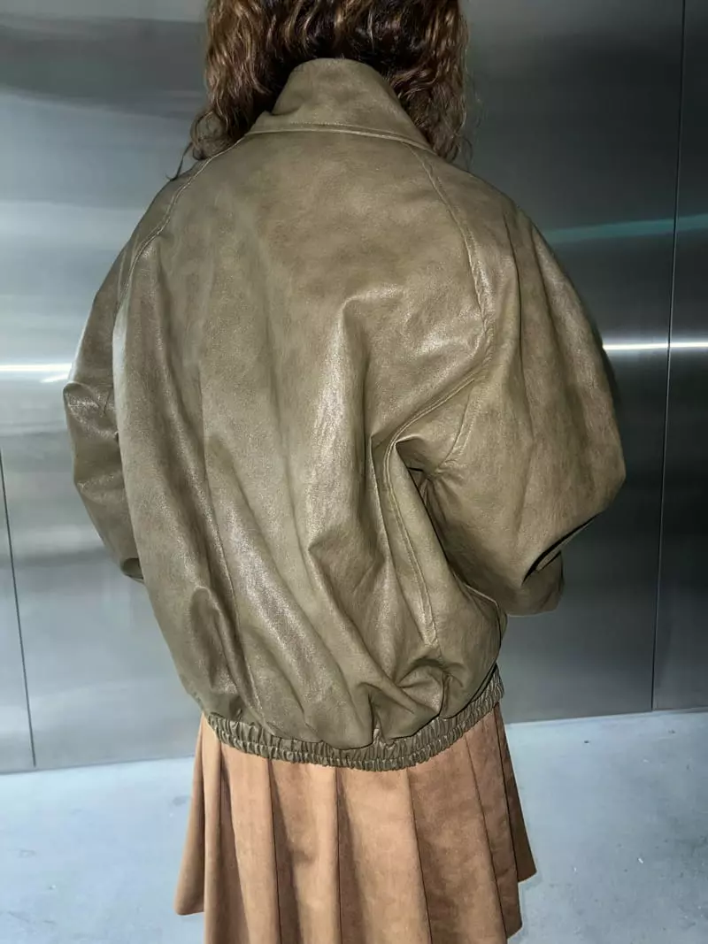 Maint - Korean Women Fashion - #pursuepretty - Leather Bomber Jumper - 12