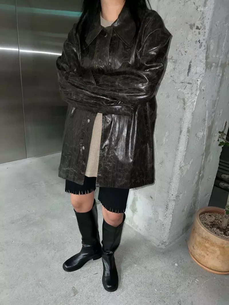 Maint - Korean Women Fashion - #shopsmall - Crack Leather Jacket - 6