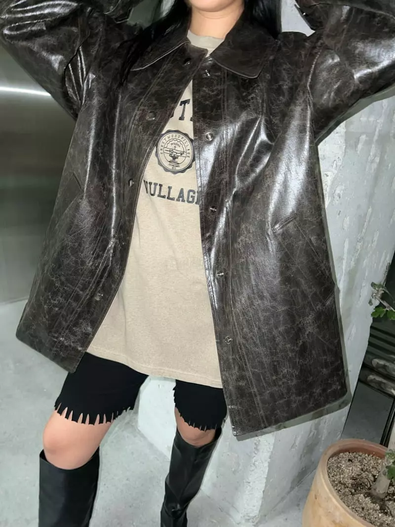 Maint - Korean Women Fashion - #thelittlethings - Crack Leather Jacket - 8