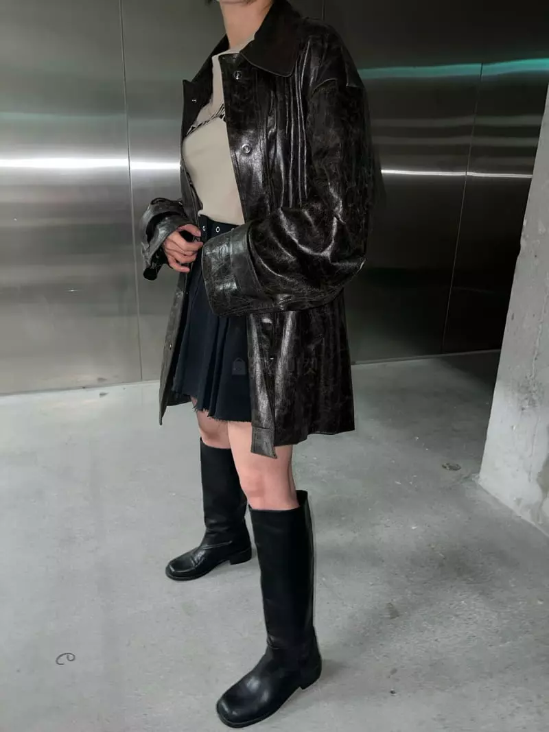 Maint - Korean Women Fashion - #vintageinspired - Crack Leather Jacket