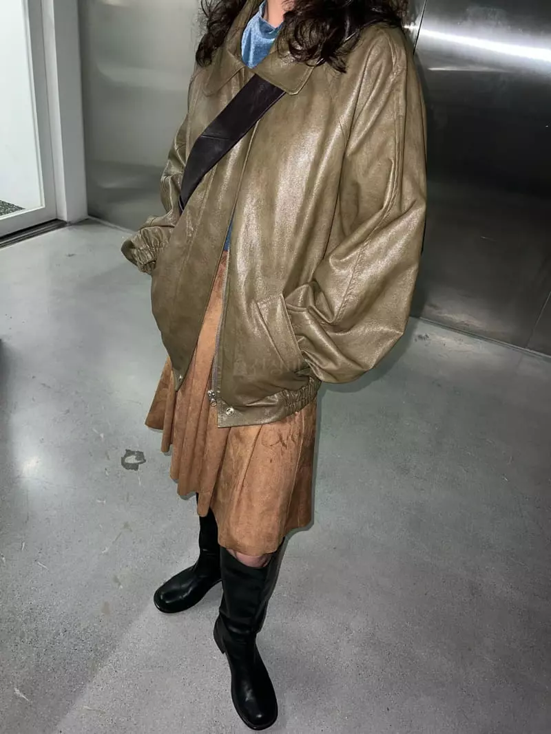 Maint - Korean Women Fashion - #vintageinspired - Leather Bomber Jumper - 10