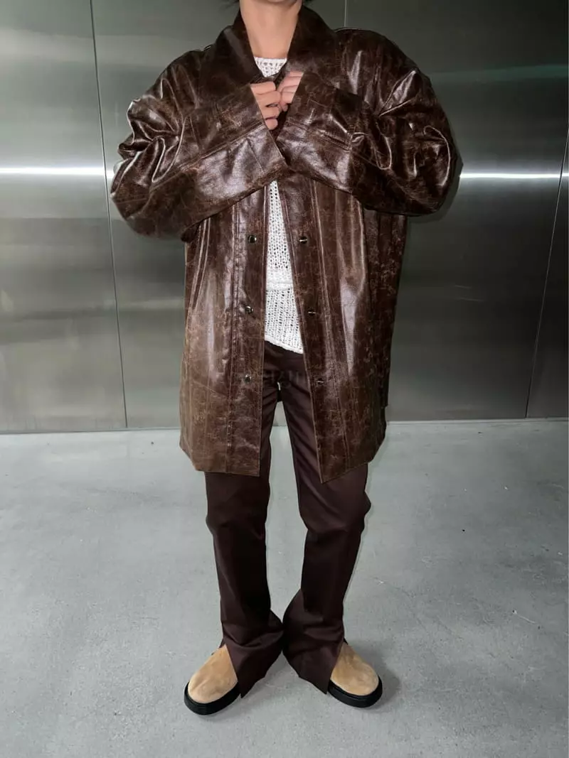 Maint - Korean Women Fashion - #vintagekidsstyle - Crack Leather Jacket - 2