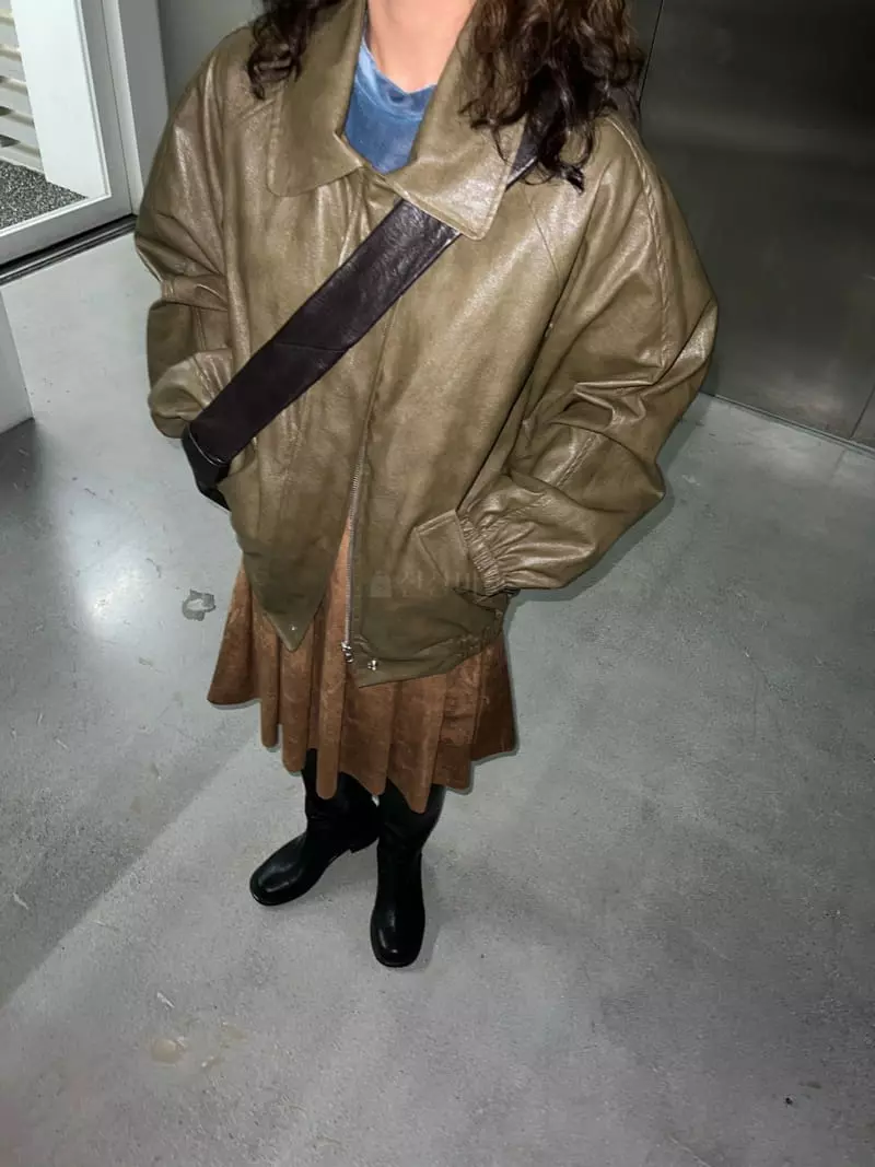 Maint - Korean Women Fashion - #vintagekidsstyle - Leather Bomber Jumper - 11