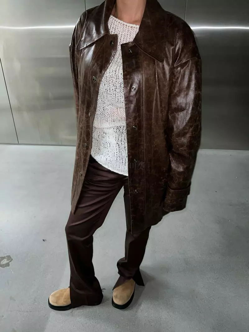 Maint - Korean Women Fashion - #womensfashion - Crack Leather Jacket - 12