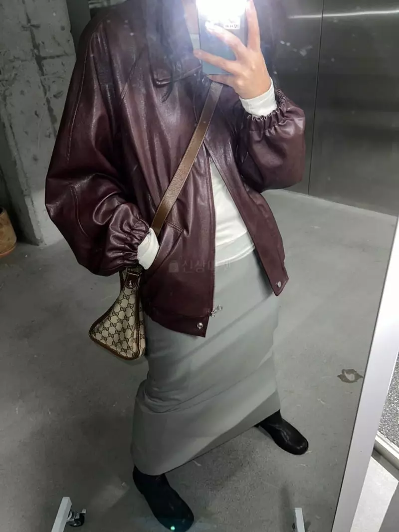 Maint - Korean Women Fashion - #womensfashion - Leather Bomber Jumper