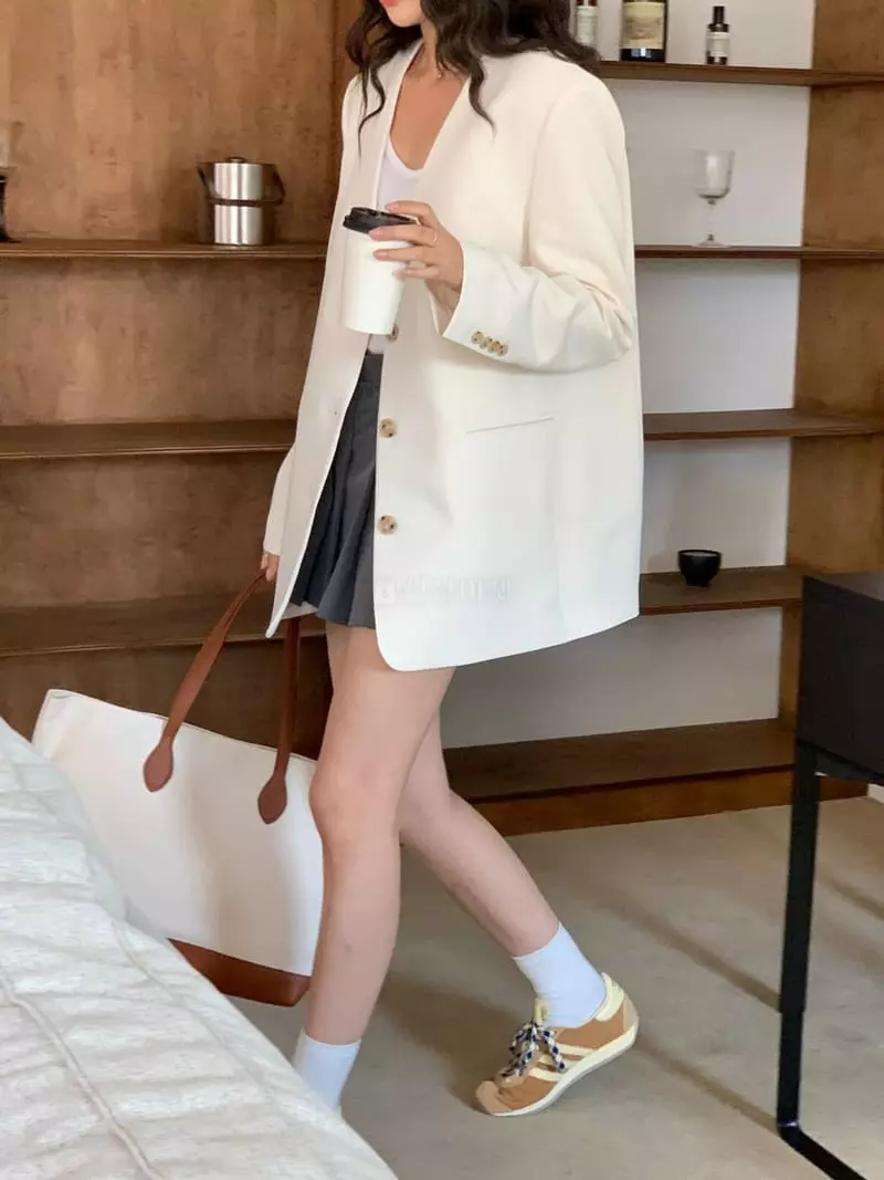 Marron - Korean Women Fashion - #momslook - Mer No Collar Jacket - 3