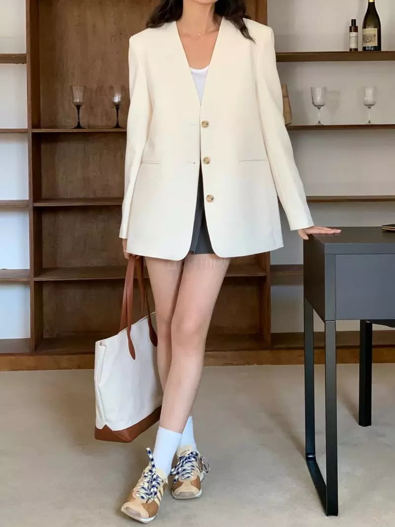 Marron - Korean Women Fashion - #momslook - Mer No Collar Jacket - 5