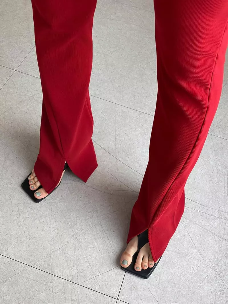 Marron - Korean Women Fashion - #womensfashion - Rib Slit Pants - 7