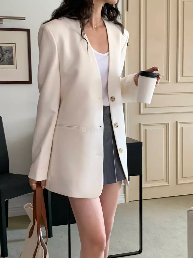 Marron - Korean Women Fashion - #womensfashion - Mer No Collar Jacket - 2
