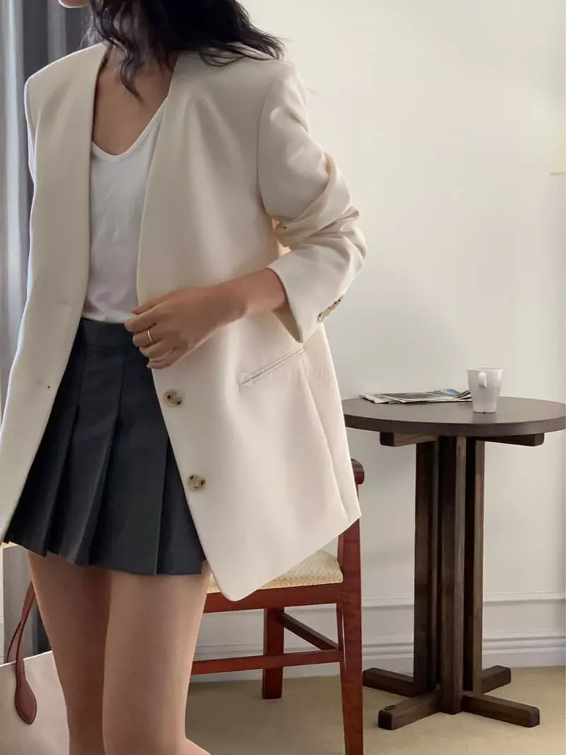 Marron - Korean Women Fashion - #momslook - Mer No Collar Jacket - 4
