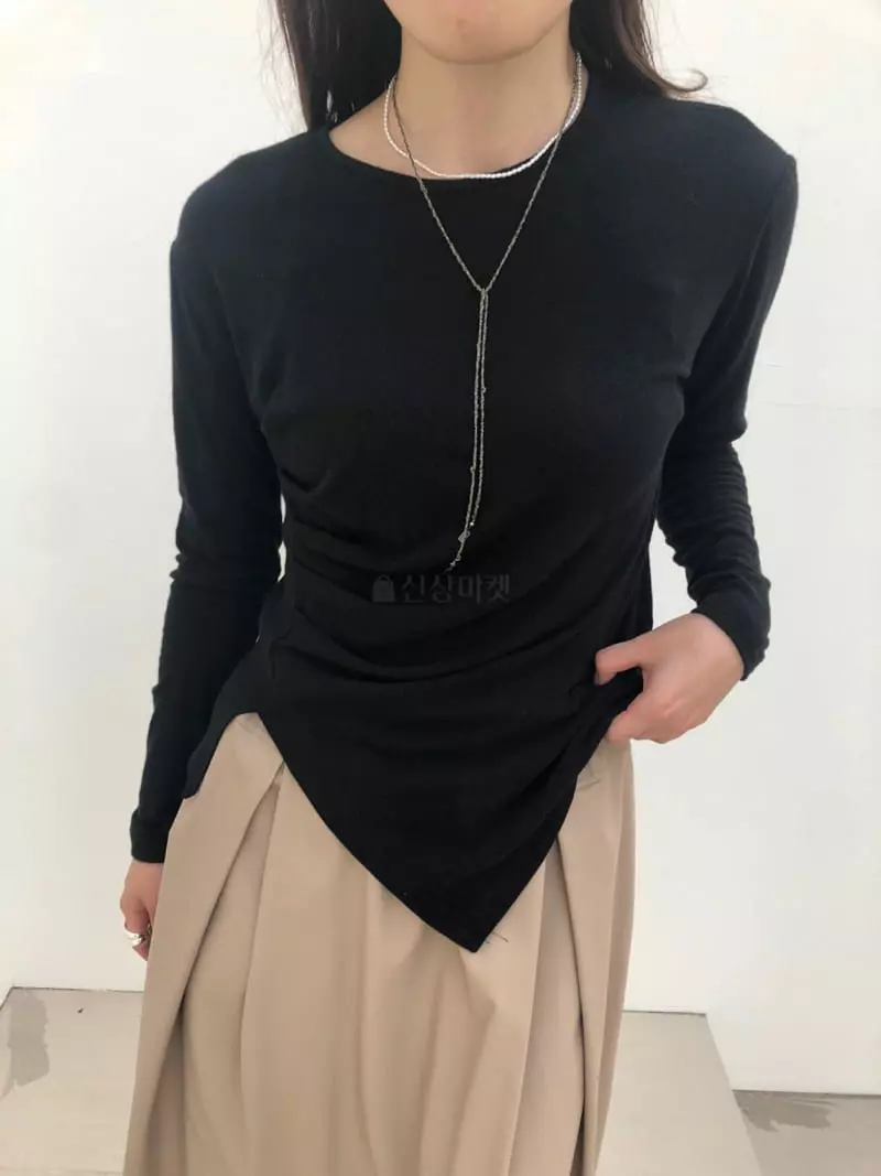 Matilda - Korean Women Fashion - #womensfashion - Wrinkle Unbal Tee - 4