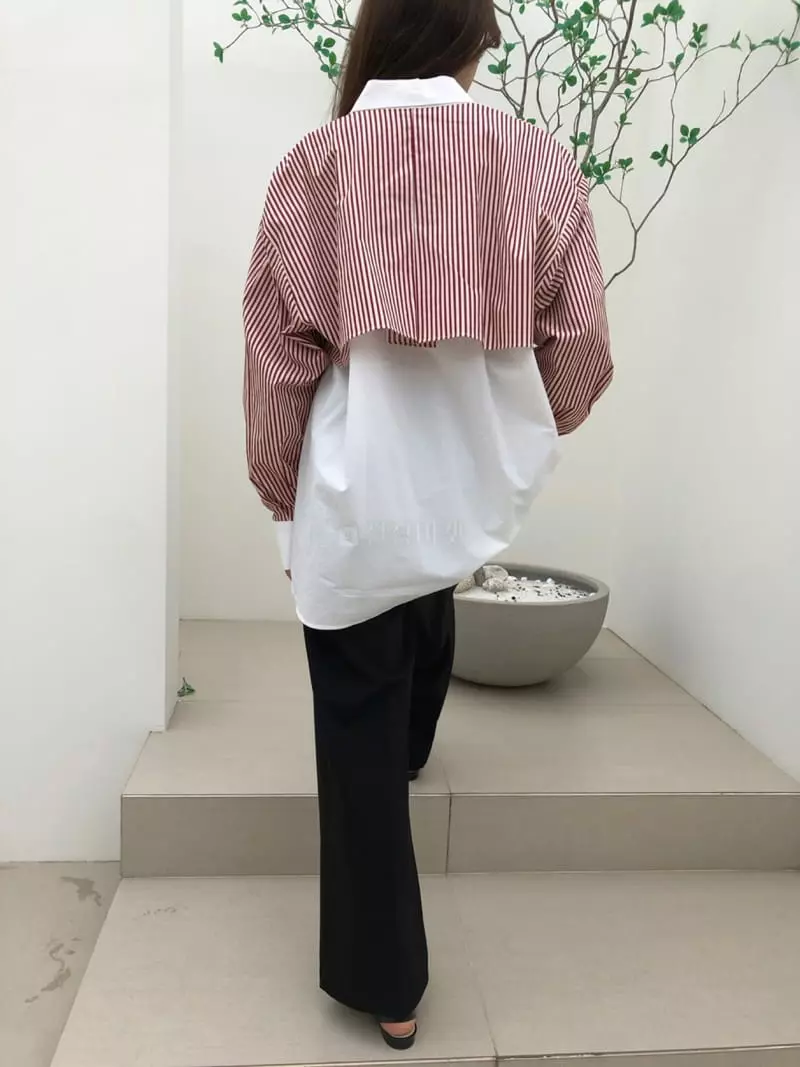Matilda - Korean Women Fashion - #momslook - Stripes Color Long Shirt - 3