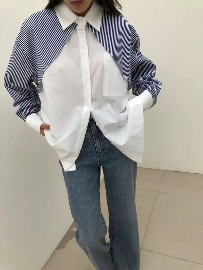 Matilda - Korean Women Fashion - #momslook - Stripes Color Long Shirt - 4
