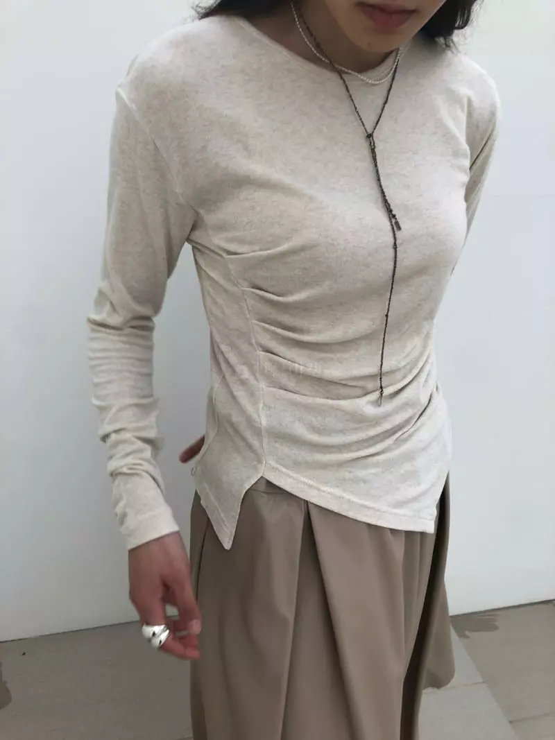 Matilda - Korean Women Fashion - #womensfashion - Wrinkle Unbal Tee
