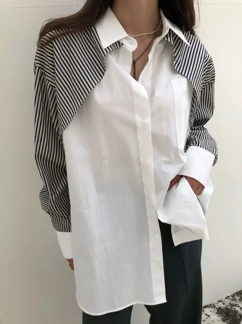 Matilda - Korean Women Fashion - #womensfashion - Stripes Color Long Shirt