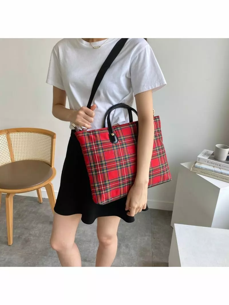 Megoshop - Korean Women Fashion - #momslook - Tantan Check Dot Bag - 5